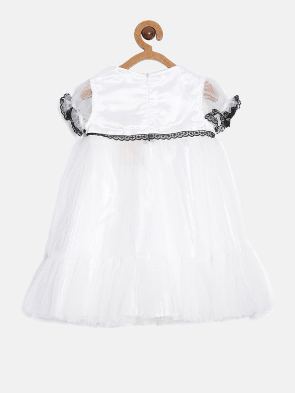 aomi Net Infant Party Dress with Lace, White
