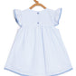 aomi Cotton Infant Smocked Dress with Flutter Sleeves and Lace, Blue