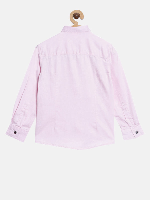 Boys Pink Pintuck Full Sleeved Shirts With Bow