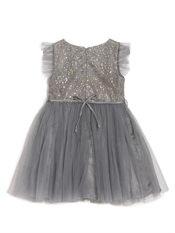 aomi Tulle Fancy Girls Party Dress with Sequins, Grey