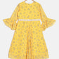 aomi Georgette Girls Bell Sleeve Round Neck Dress, Yellow