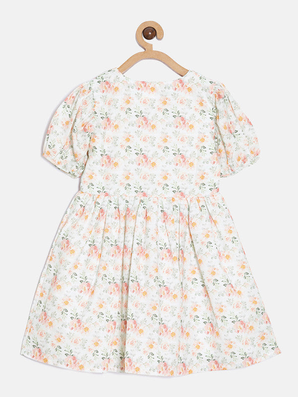 aomi Cotton Floral Print Dress with Puff Sleeves,Green