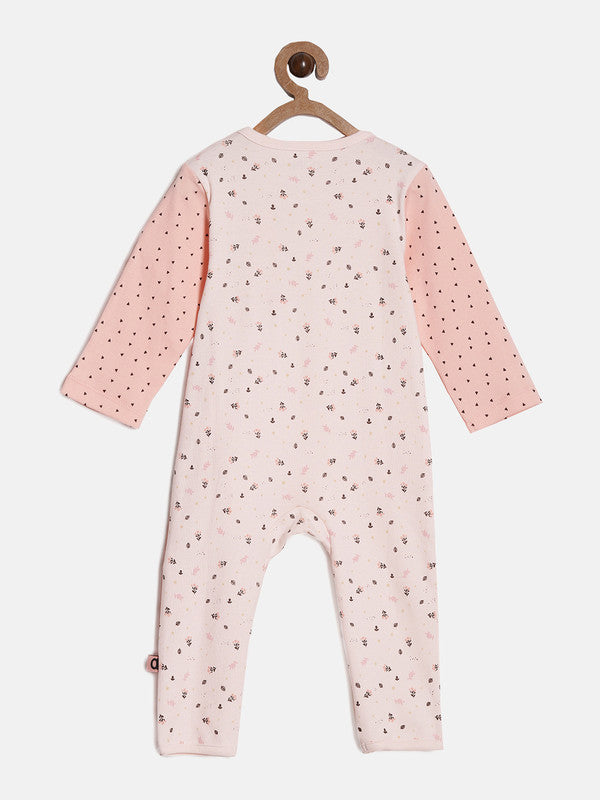 aomi Cotton Infant Girls Floral Print Zipped Romper, Pink