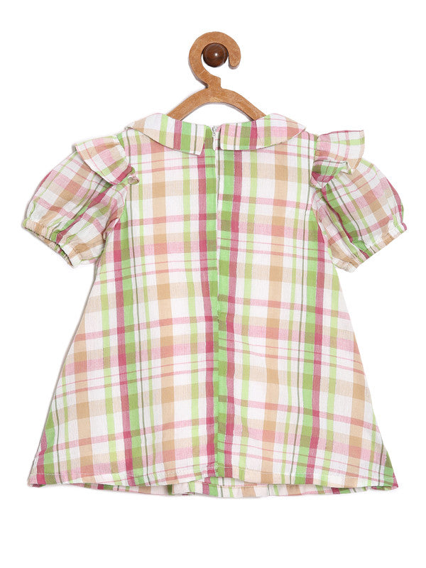 aomi Cotton Infant Girls Casual Dress with Peter Pan Collar, Green