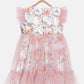 aomi Taffeta Girls Printed Sleeeveless Dress with Tulle Overlay,Pink