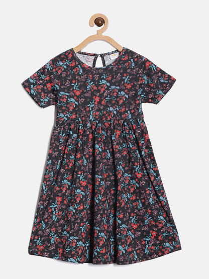 Girls Printed Knit Fit And Flare Dress